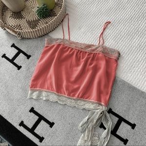 Pink Coral Spaghetti Strap Lace Silk Cami Top